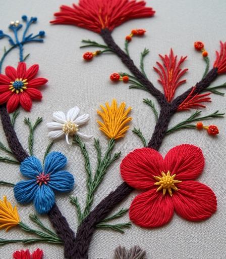 전통 오방색 실을 활용한 섬세한 전통 자수 디자인