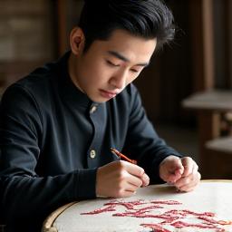 섬세한 바늘을 들고 있는 자수 예술가 박서준.